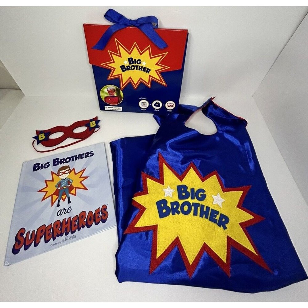 Big Brother Gift Set W/ Super Hero Cape Costume, Mask, & Book Intro To New Baby